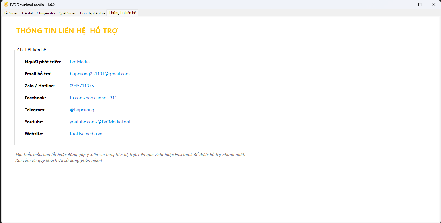 Screenshot - Thông tin hỗ trợ